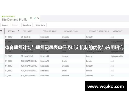 体育康复计划与康复记录表单任务绑定机制的优化与应用研究